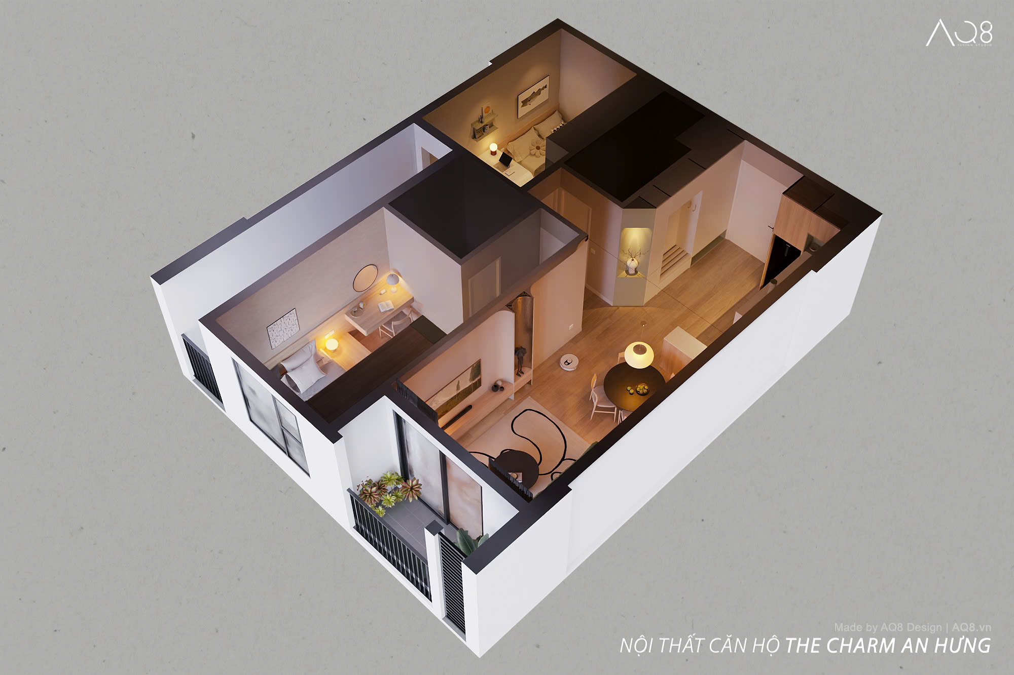 Phối cảnh tổng thể căn hộ The Charm An Hưng 72m² 2 phòng ngủ thiết kế tối ưu công năng