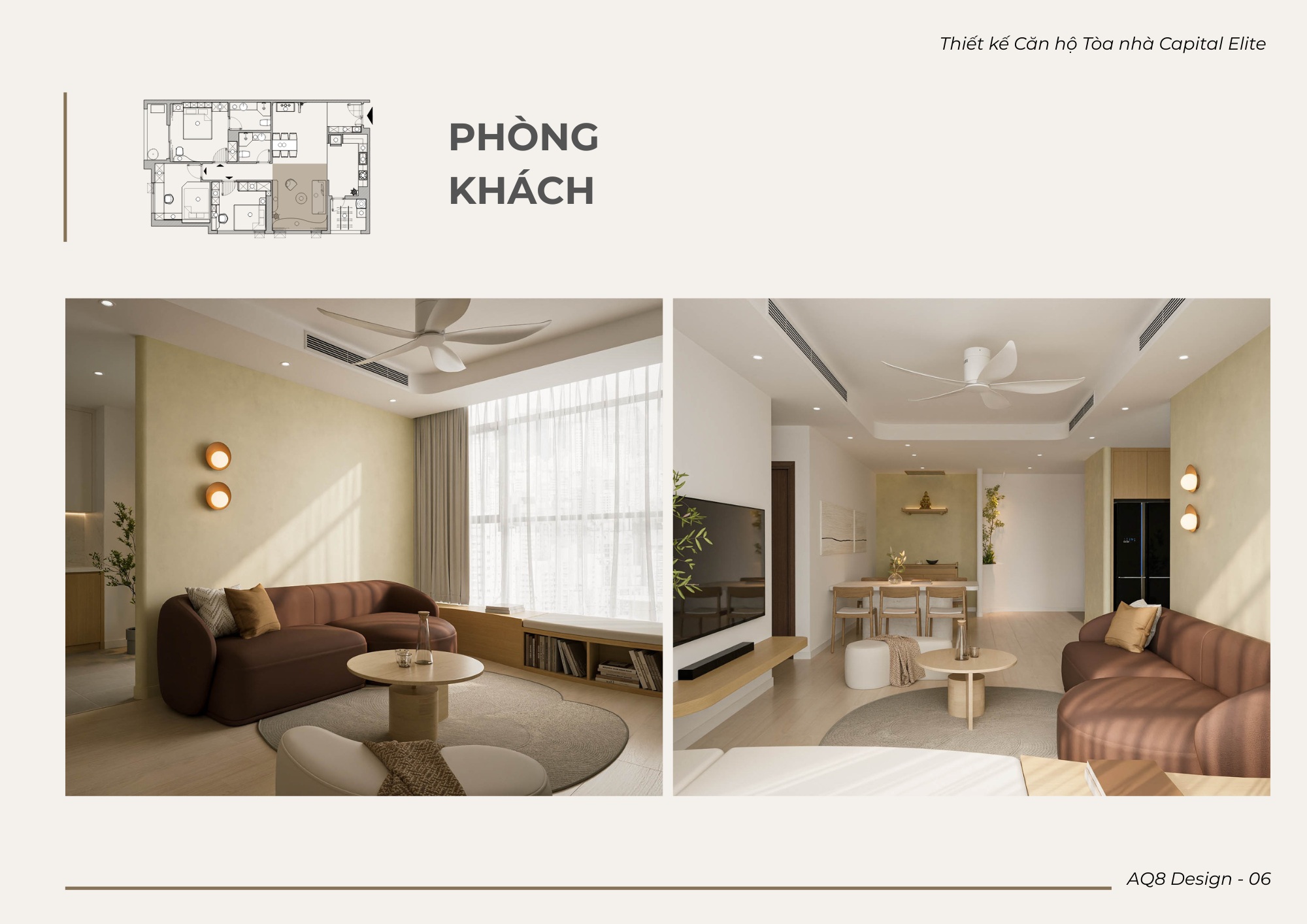 Nội thất căn hộ Capital Elite – phòng khách hiện đại, tối giản